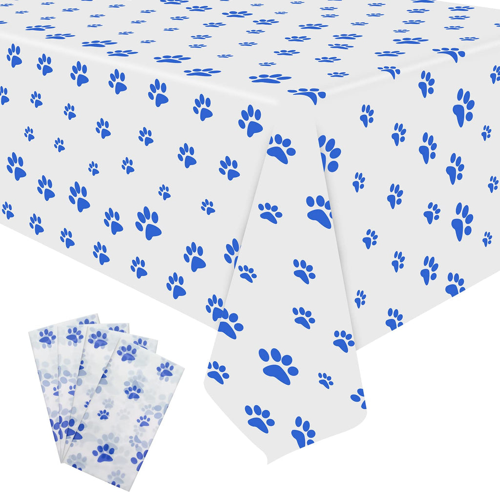 4 Pack Puppy Paw Print Tablecloth, 54x108'' Blue Plastic Disposable Table Cover for Pet Themed Party Decoration for Cat Dog Birthday Party Supplies Lets Pawty Party Supplies 4 Pack - BeesActive Australia