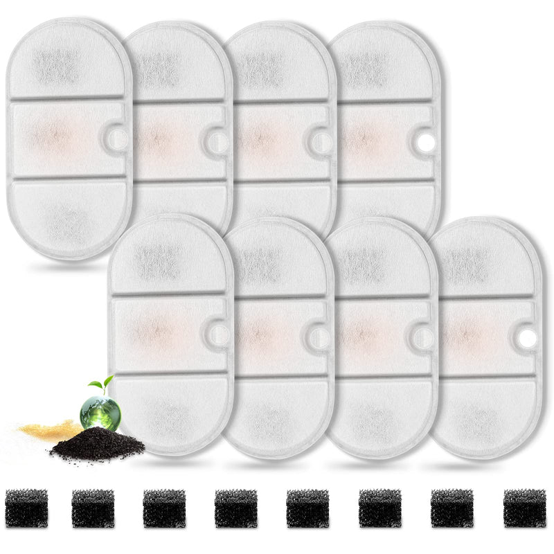 Cat Water Fountain Filters with Sponges, Pet Water Fountain Replacement Filter for 71oz/2.1L PLWF002 Capsule Dog Water Fountain, Pet Fountain Filter Set 8+8 - BeesActive Australia