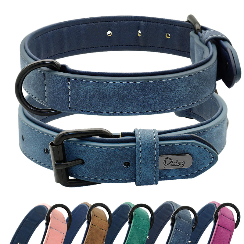 Didog Soft Padded Leather Dog Collar, Breathable Heavy Duty Dog Collar Leather with Adjustable Rust-Proof Metal Buckle for Small Medium Large Dogs L: Total length 20", Fit 14-17"Neck Blue - BeesActive Australia