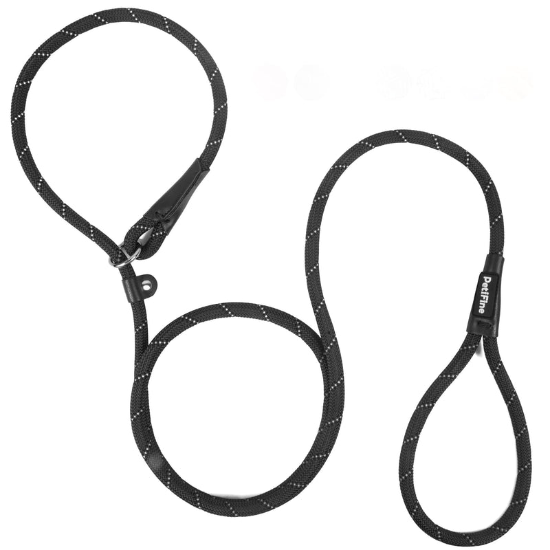PetiFine 6 FT Slip Lead Dog Leash, Full Reflective Dog Training Leash, Heavy Duty Adjustable Pet Nylon Slip Rope Lead for Small Medium Large Dogs 3/8" x 6 FT Black - BeesActive Australia