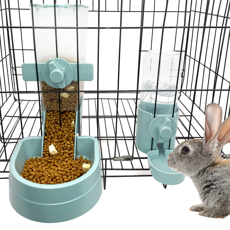 Rabbit Food Water Dispenser Pet Automatic Feeder 2L Food Dispenser 17oz Waterer Small Animal Hanging Bottle Bowl Set for Rabbit Cat Small Dog Ferret Puppy Blue - BeesActive Australia
