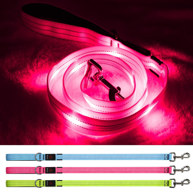 Blinlit Led Dog Leash, 4 Ft Light Up Dog Leash Rechargeable Waterproof, Nylon Reflective Leashes with Padded Handle for Night Walking, Safety Glow in The Dark Dog Leash for Large Medium Small Pets Pink - BeesActive Australia