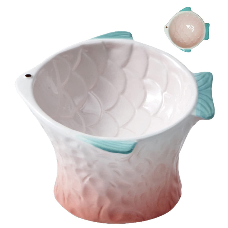 Raised Tilted Ceramic Cat Food Bowl - Cute Pink Fish Shape Elevated Slanted Shallow Angled Cat Dish - Personalized Pet Feeder for Kitty Dry Wet Treats Feeding - Ergonomic Anti Vomiting Whisker Fatigue - BeesActive Australia