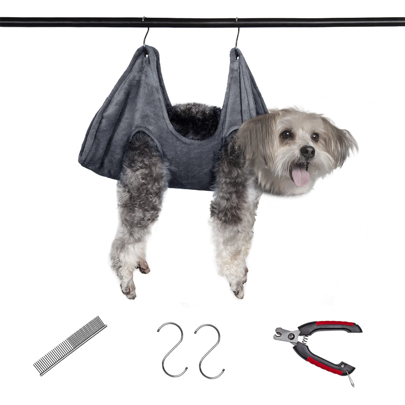 Nageeye Dog Grooming Hammock – Premium Dog Hammock for Grooming – Soft Double Flannel Pet Grooming Hammock for Cats – Practical and Safe Dog Grooming Sling for All Breeds Small (Weight 25-40 LB) Grey - BeesActive Australia