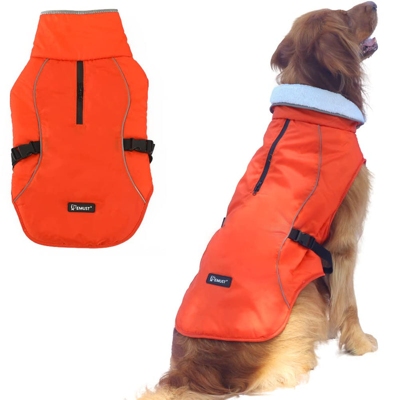 EMUST Dog Winter Coat, Thick Waterproof Dog Winter Jacket, Warm Fleece Cold Weather Dog Coat Pet Apparel for Small Medium Large Dogs with Furry Collar(S-3XL) Orange - BeesActive Australia