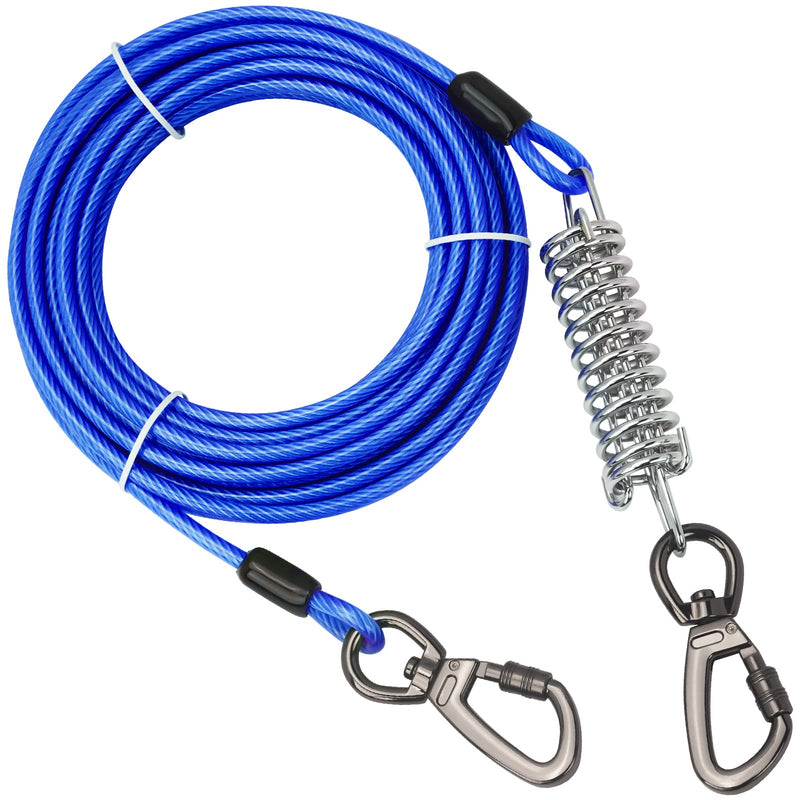 Tie Out Cable with Spring for Dogs,10/20/30/ 50FT Long Dog Leash ,Dog Runner for Yard Heavy Duty, Dog Chains for Outside, Sturdy Long Line Lead for Dogs Training Outdoor in Camping or Yard 10ft Blue - BeesActive Australia