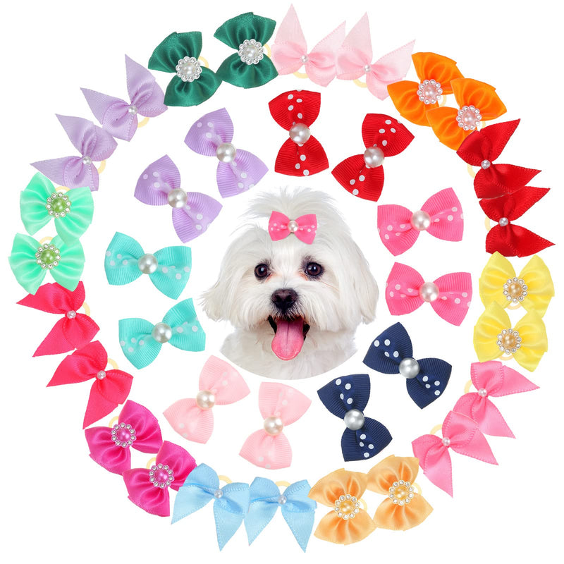 Chumia 36 Pcs/ 18 Pairs Dog Grooming Bows Dog Puppy Hair Bows with Rubber Bands and Rhinestone Pearls Handmade Dog Bowknot Puppy Girl Boy Yorkie Shih Tzu Dogs Hair Bows Pet Grooming Accessories - BeesActive Australia