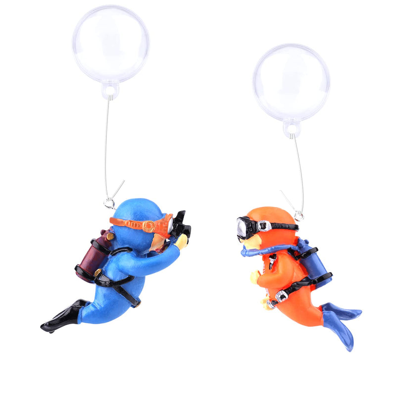 TOYMIS 2 Pack Fish Tank Decorations, Cute Little Diver Aquarium Decoration Fish Tank Aquarium Diver Ornament Floating Aquarium Accessories (Orange, Blue) - BeesActive Australia
