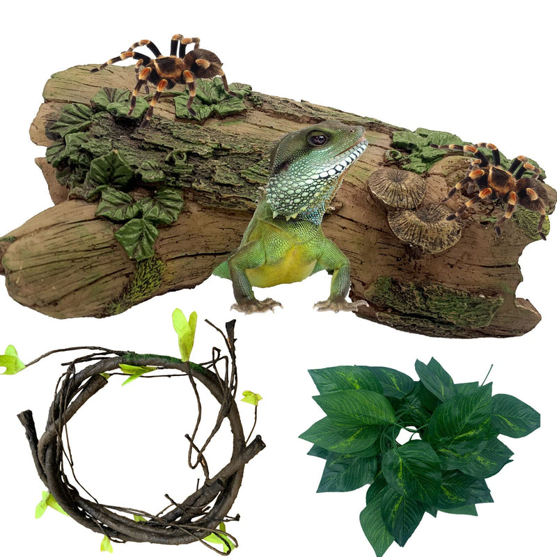 MUYG Reptile Hides and Caves Lizard Log Resin Hollow Tree Trunk Habitat Decor Bearded Dragon Hideout Cave Bark Habitats Decoration Gecko Hut for Chameleon Frog Crested Gecko Snake Spider (3Pcs) - BeesActive Australia