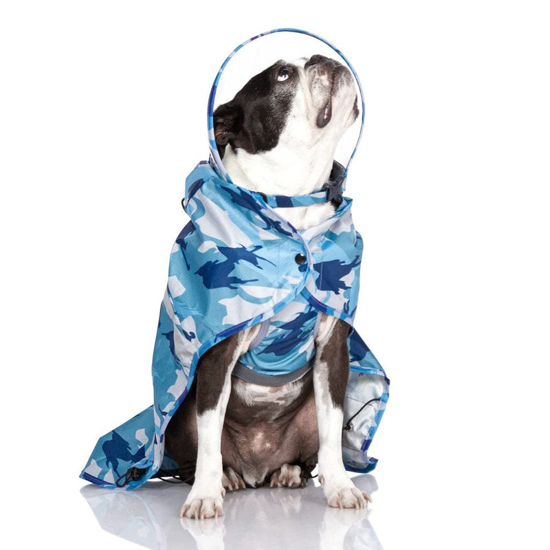 Gooby Dog Raincoat V2 - Waterproof Rain Poncho with Dual D-Rings - Step-in Rain Jacket for Small and Medium Dogs Large Blue Camo - BeesActive Australia
