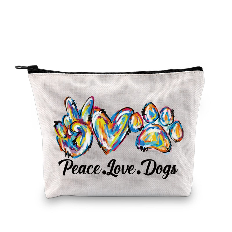 JXGZSO Dog Cosmetic Zipper Bag Peace Love Dogs Pouch Bag Doggie Gift Dog Paw Print Makeup Bag - BeesActive Australia