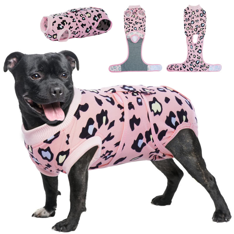 Kuoser Surgical Recovery Suit for Dogs Cats, Pet Leopard Printed Recovery Shirt After Surgery for Abdominal Wounds, Cone E-Collar Alternative Spay Bandages Onesie, Dog Anti Licking Snugly Suit Small (Back: 11.4" - 13.4"; Weight: 7 - 15LB) Pink - BeesActive Australia