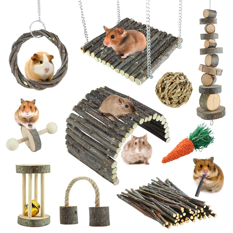 YIXUND Hamster Toys Rat Toys Chinchilla Toys Hamster Chew Toys Cage Accessories Apple Wood Sticks Ladder Bell Roller for Gerbil Guinea Pigs and Other Small Animal - BeesActive Australia