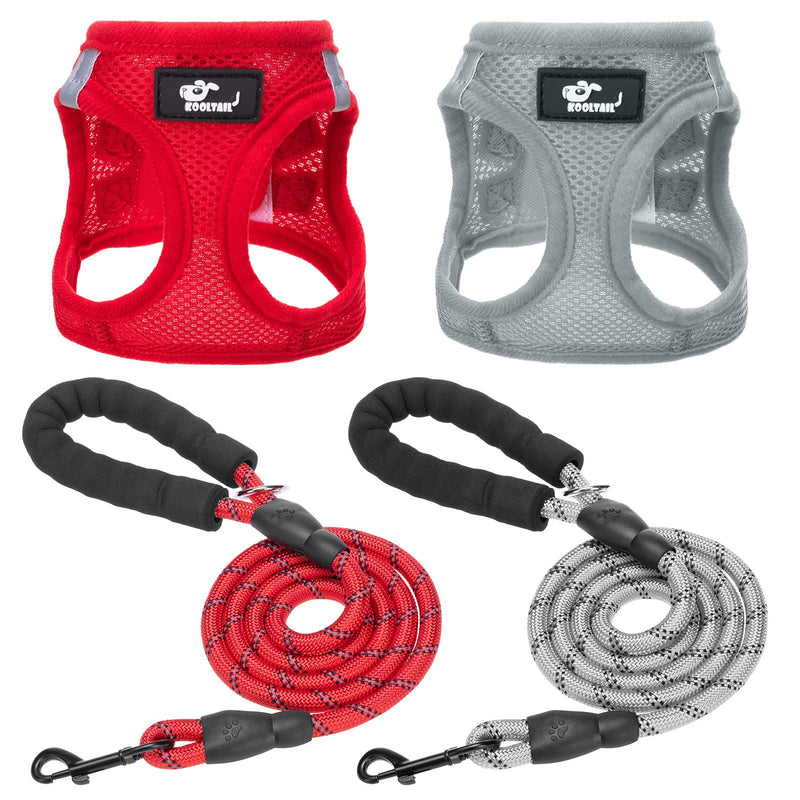 Small Dog Harness and Leash Set, 2 Pack No Pull Dog Harness with Handle, Breathable Soft Mesh Puppy Harness with Reflective Strap, Dog Vest Harness for Small Dogs, Cats, and Puppy XS: 11.5"-13.5" Grey & Red - BeesActive Australia