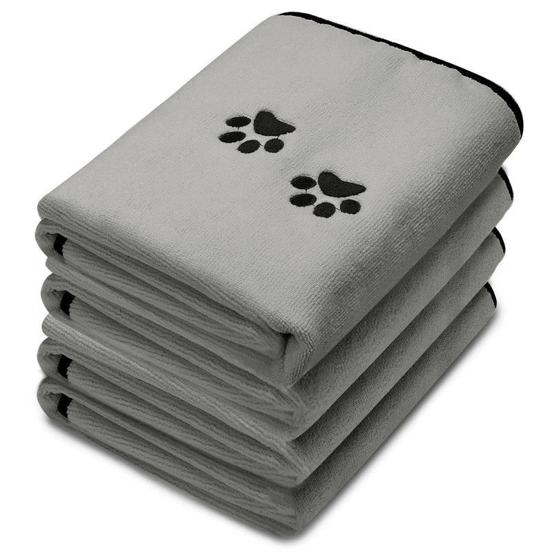 4 Pack Dog Towels for Drying Dogs Microfiber Dog Towel Soft Absorbent Pet Bath Towel Dog Drying Grooming Towel with Embroidered Paw for Pet Dogs Cats Bathing and Grooming 35 x 20 Inch Gray - BeesActive Australia