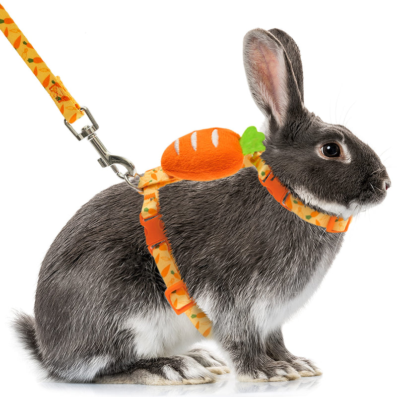 ORZECHKO Rabbit Harness and Leash - Adjustable Bunny Harness Escape Proof for Walking Runnig Hiking Camping Outdoor - Yellow Carrot Pattern Cute Small Animal Harness Leash Set - BeesActive Australia
