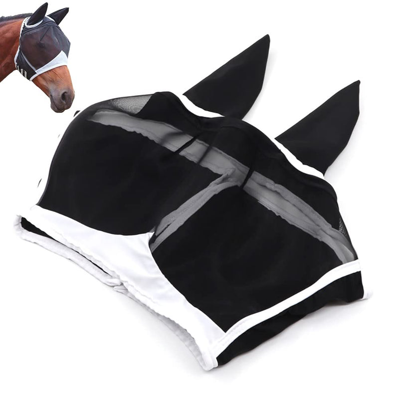Horse Fly Mask Super Comfort Fly Masks for Horses with Ears Elasticity Horse Fly Mask UV Protection Large(Warmblood) Black - BeesActive Australia