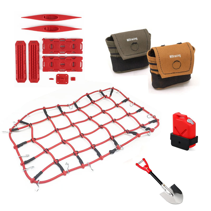 KWBRC RC 1:10 Crawler Car roof Decoration Accessory Set, Simulation Decorative Package, Luggage Net, Fuel Tank, Shovel, Recovery Board Set Compatible with 1/10 RC Crawler Truck Red - BeesActive Australia