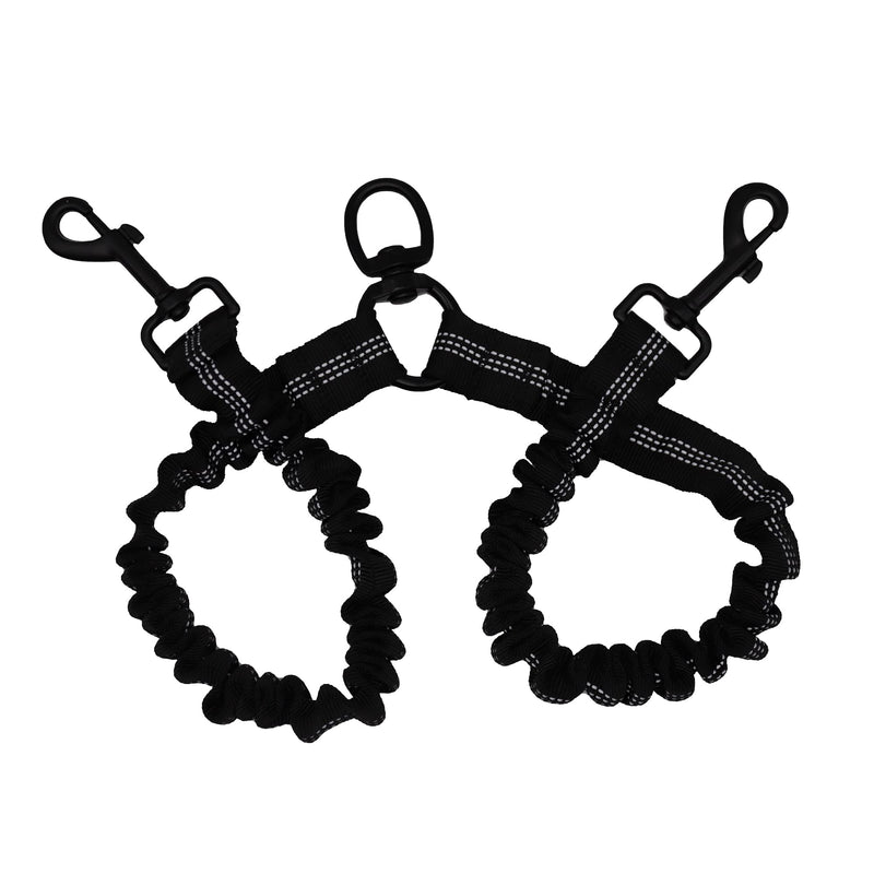 BAOBOTE Pet Double Dog Leash, Comfortable Shock Absorbing Reflective Bungee Lead Walk 2 Dogs with Ease, 360° Swivel No Tangle Double Dog Walking & Training Leash, Dual Dog Leash Accessory Black - BeesActive Australia