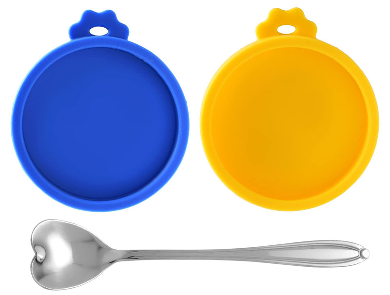 COMTIM Cat Food Can Lids, Silicone Pet Food Can Lids Small Cat Food Can Lids Covers for 3 oz Cans, 2 Lids with a Cat Food Spoon - BeesActive Australia