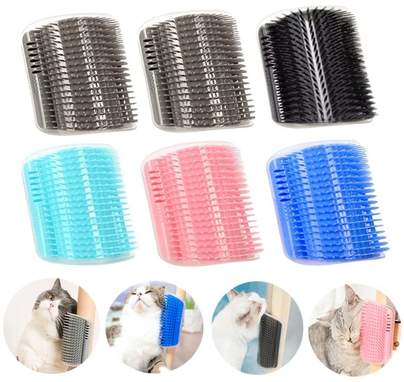 Magnoloran 6 Pack Cat Self Groomer with Catnip Pouch Wall Corner Groomers Cat Face Scratcher Pet Grooming Brush Massage Combs for Short Long Haired Cats Fur Pets Dog Kitten Puppy 2 Grey+1 Black+1 Dark Blue+1 Light Blue+1 Pink - BeesActive Australia