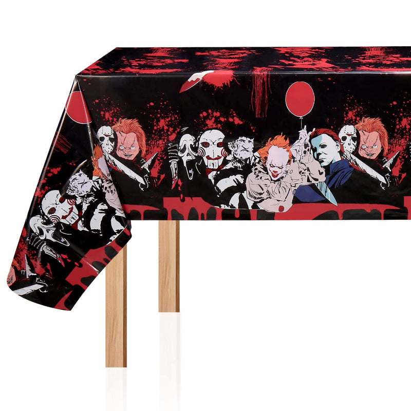 Horror Movie Character Tablecloth for Halloween Scream Party Decorations, Scary Bloody Tablecloth Size 108 ×54in for Halloween Birthday Party Supplies Decorations 1 - BeesActive Australia