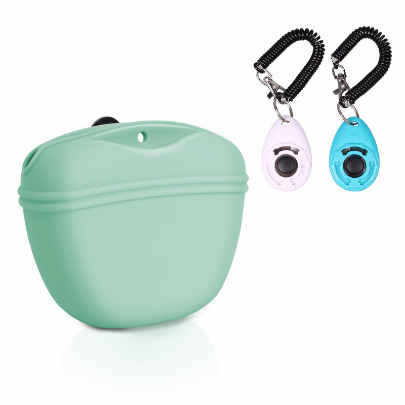 Left&Right Dog Clicker Training Kit,Silicone Dog Training Treat Pouch and Dog Clickers,Dog Treat Bag with Clicker Training for Dogs,Pet Treat Bag with Convenient Magnetic Buckle Closing and Waist Clip Egg Green - BeesActive Australia