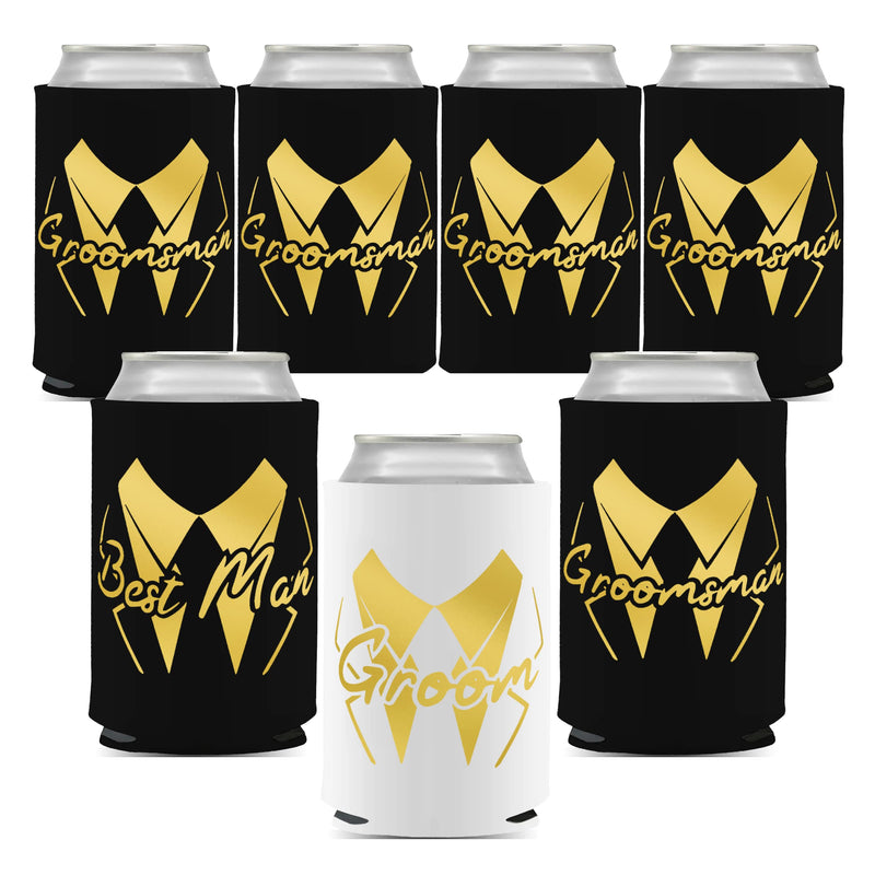 LotsBuyLots 7 Pack Groom and Groomsmen Can Coolers for Bachelor Party，Perfect Insulating Beer Can Sleeve Coolers as Groomsman Gifts(Squiggle) LBL010BKG-GH - BeesActive Australia