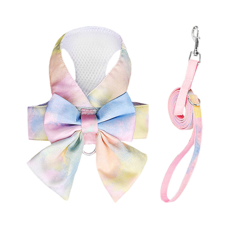PETCARE Cute Bow Tie Dog Harness and Leash Set Elegant Rainbow Gradient Puppy Harness No Pull Soft Mesh Pet Cat Dog Vest Harnesses for Small Dogs Cats M (Suggest 5-8 lbs) Yellow - BeesActive Australia