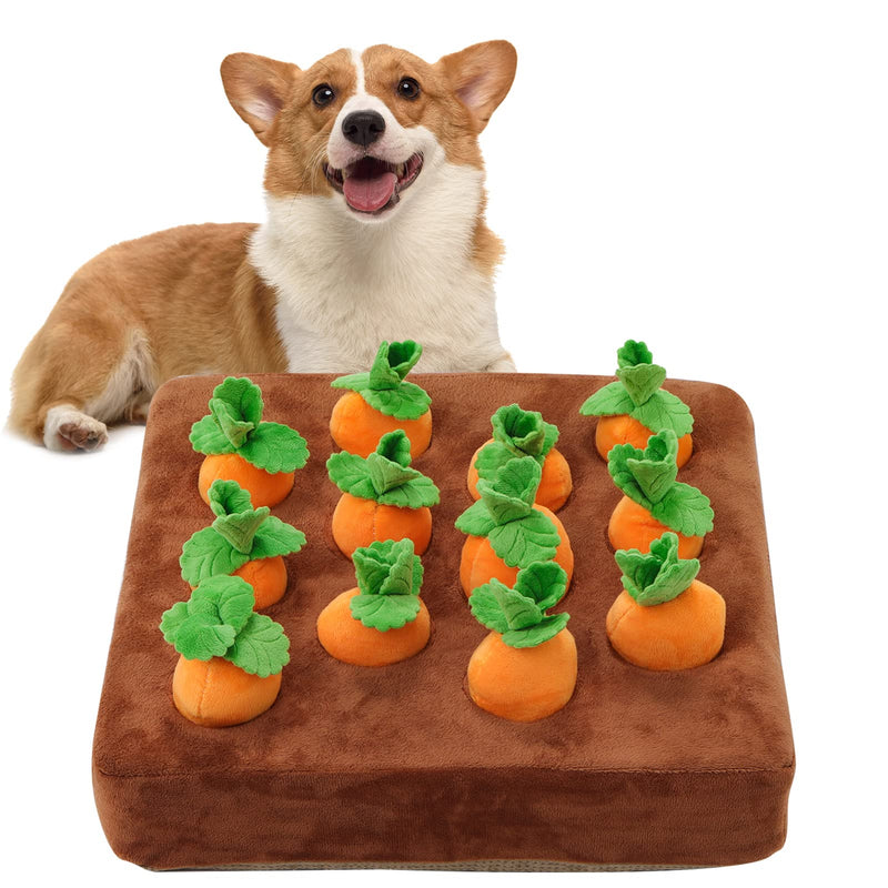 Interactive Dog Toys，Carrot Snuffle Mat for Dogs Plush Puzzle Toys 2 in 1 Non-Slip Nosework Feed Games for Pet Stress Relief with 12 Carrots - BeesActive Australia