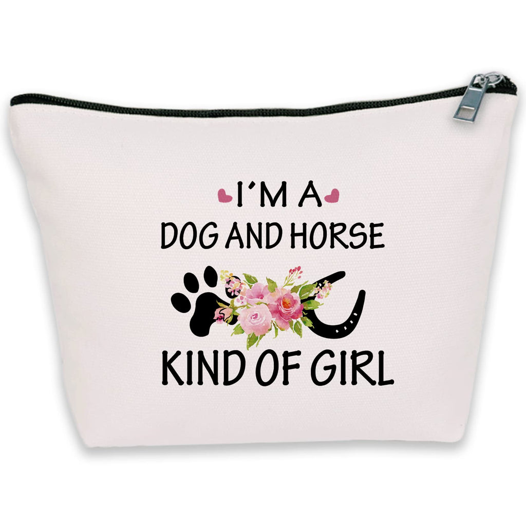 Dog Horse Lover Gifts Makeup Bag for Girls Teenager I'm A Dog And Horse Kind Of Girl Cosmetic Bag Cowgirl Equestrian Gifts Paw Print Horseshoe Gift For Dog Moms Women (Dog Horse Lover) Dog Horse Lover - BeesActive Australia