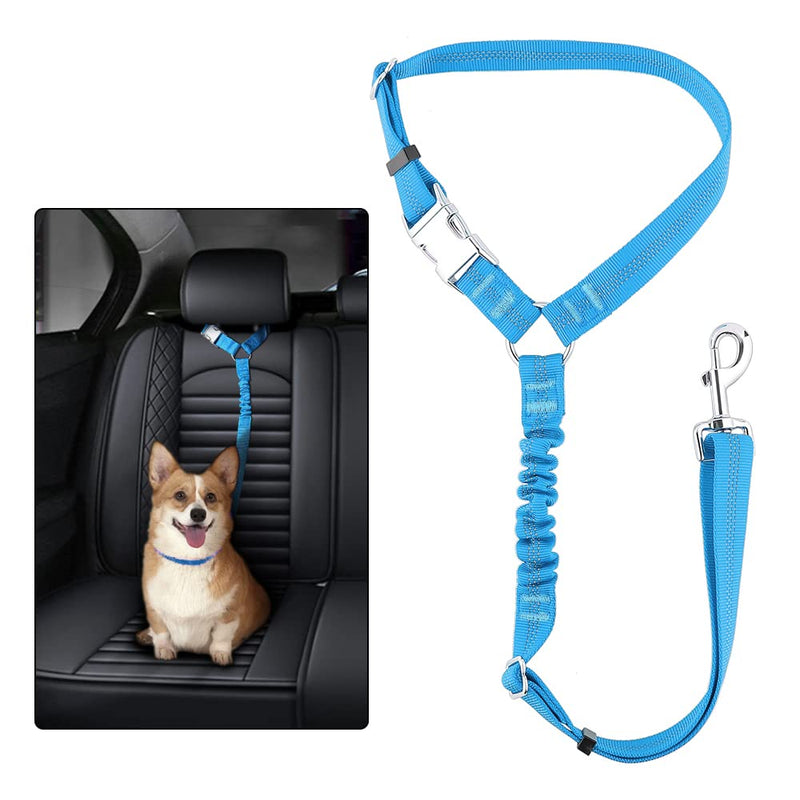 Plutus Pet Dog Seat Belt for Car Headrest, Reflective and Adjustable Restraint with Elastic Bungee for Safety, Vehicle Seatbelt Harness for Small Medium Large Dogs and Cats Blue - BeesActive Australia