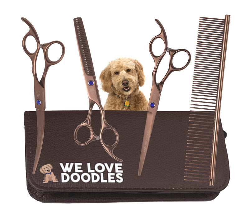We Love Doodles Dog Grooming Scissors Kit - Dog Grooming Shears - Curved Dog Grooming Scissors - Thinning Scissors For Dogs - Best Grooming Scissors For Goldendoodles - BeesActive Australia