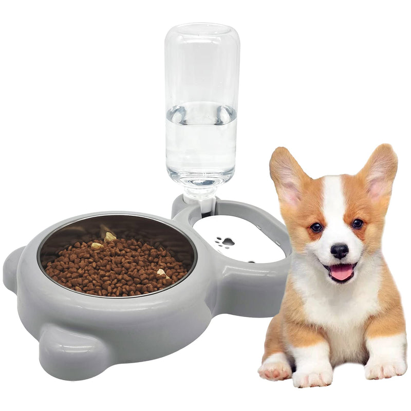 kathson Double Dog Cat Bowls, Kitten Food and Water Bowl Set Stainless Steel Detachable Puppy Feeder and Automatic Water Dispenser Pet Feeder for Small Size Dog (Grey) Grey - BeesActive Australia