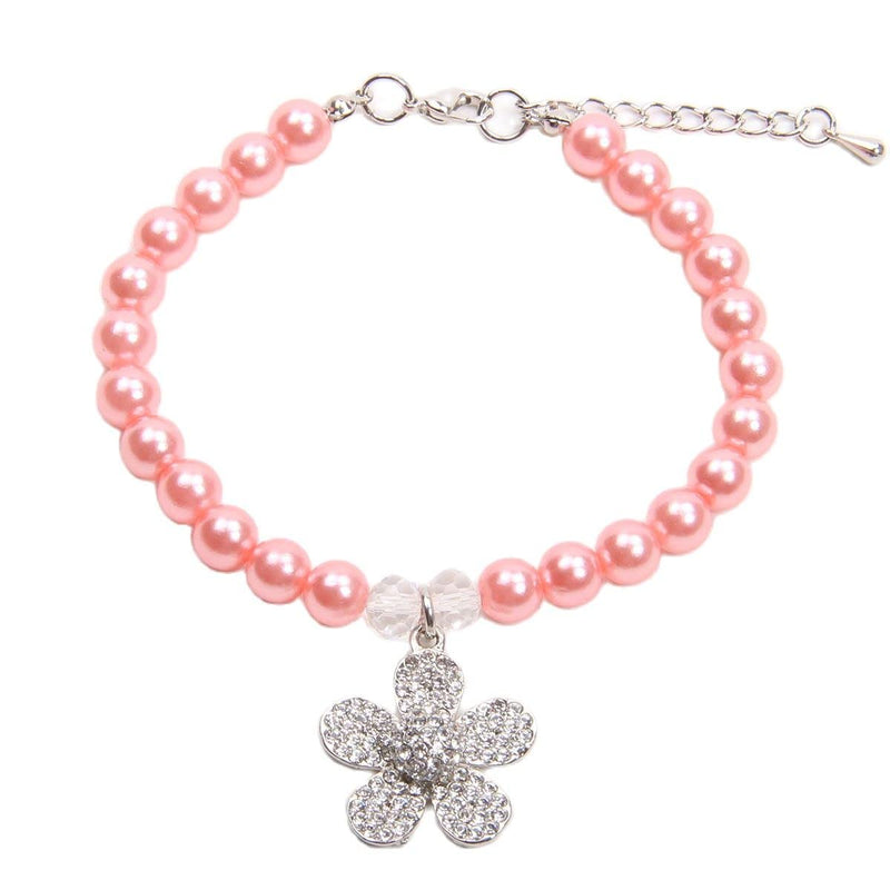 XKSRWE Dog Beads Necklace Collar with Rhinestones Flower Charm Pendant Pet Puppy Jewelry for Female Dogs Cats Small - BeesActive Australia