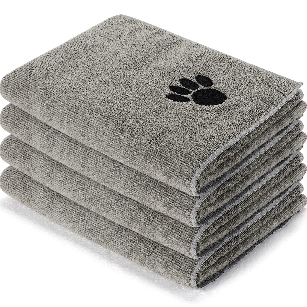 Chumia 4 Pack Pet Grooming Towel Absorbent Dog Towels for Drying Dogs Soft Microfiber Dog Drying Towel Quick Drying Large Dog Bath Towel for Dogs, Cats and Other Pets, Gray 16 x 31 Inch - BeesActive Australia