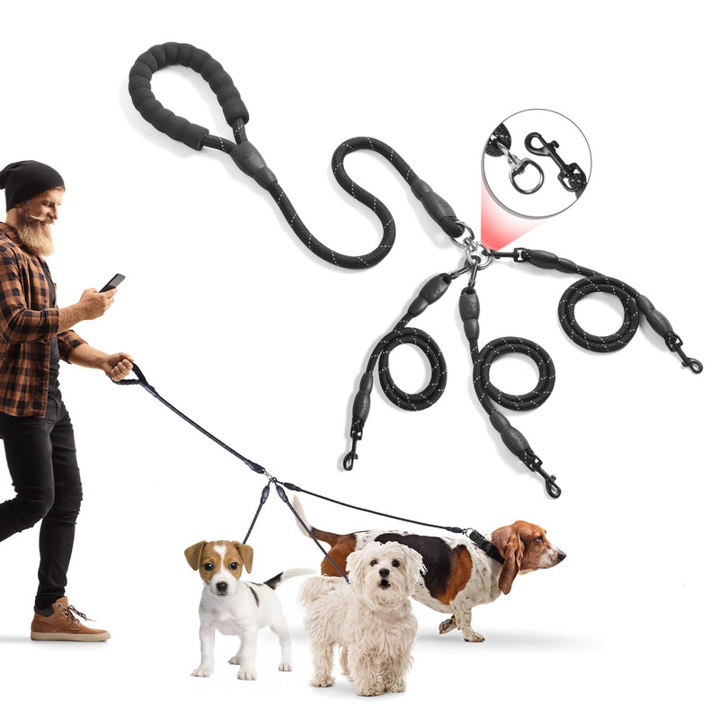 Xcellent Global Double Dog Leash Coupler No Tangle with Soft Handle for Two Small/Medium Dogs 3 Way Black - BeesActive Australia