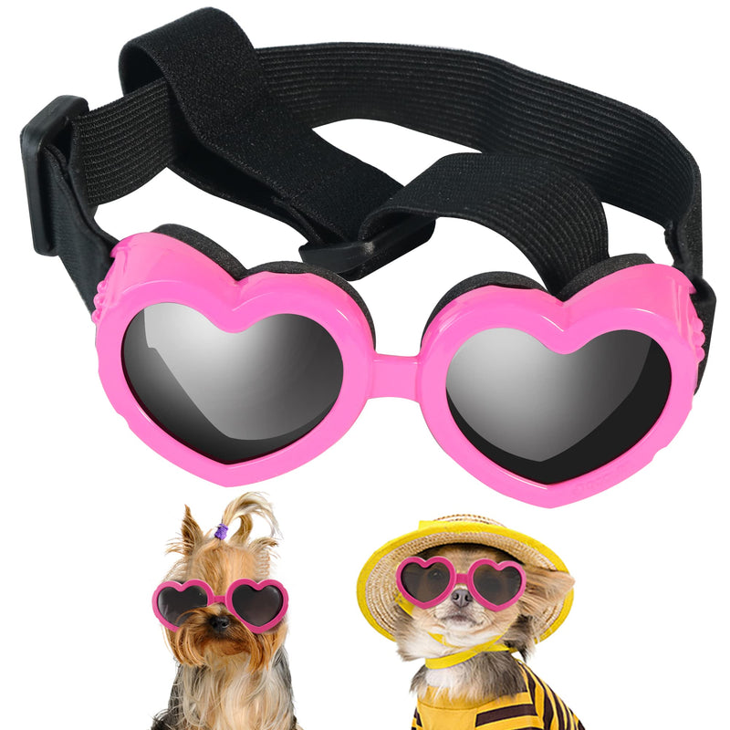 IKUSO Dog Sunglasses Small Breed,UV Protection Dog Sunglasses with Adjustable Strap, Heart Dog Goggles for Waterproof Windproof Anti-Fog Eye Protection,Beach Accessories for Puppy,doggles pink - BeesActive Australia