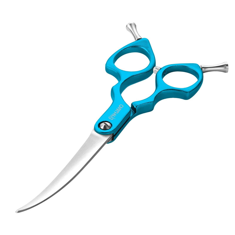 LYNHUAND 6.5" Curved Grooming Scissors for Dogs 440C Stainless Steel Professional Dog Grooming Scissors with Ultra-Light Aeronautical Aluminum Handle (Blue-Curved) Blue - BeesActive Australia