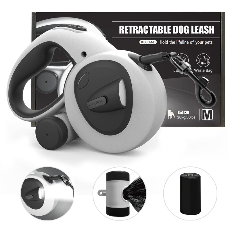 HCY&WLD Upgrade 4-in-1 Retractable Dog Leash with Light and Dispenser and Poop Bags, 16ft Heavy Duty Dog Leash with Anti-Slip Handle for Dogs, 360° Tangle-Free, One Button Brake & Lock Medium - BeesActive Australia