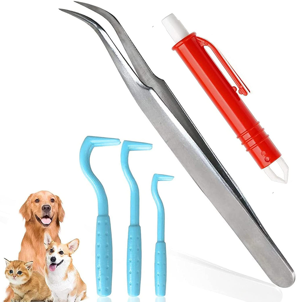 NP 5 Pcs Tick Remover Tool Set, Professional Tick Tweezers Tick Hooks Tick Remover Painlessly Tick for Dogs Cats Horses and Other Pets - BeesActive Australia