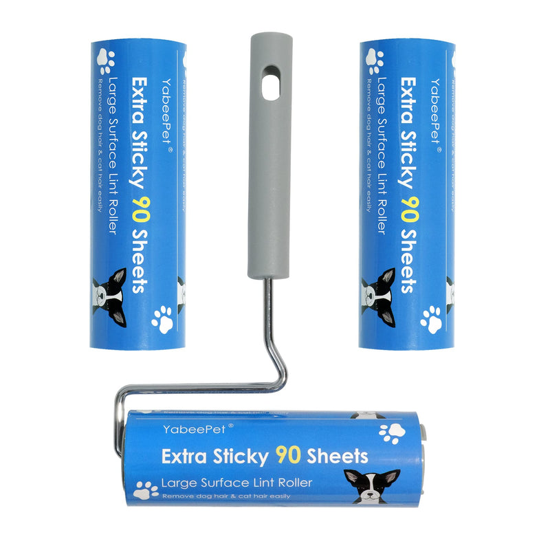 YabeePet Extreme Sticky Large Surface Lint Roller, Long Handle Pet Hair Remover, Designed for Removing Pet Dog Cat Hair 90 Sheets, 6.5inch Width (1 Roller+2 Refills) 1 Roller+2 Refills - BeesActive Australia