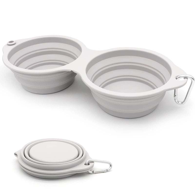 SLSON Collapsible Dog Bowls,Integrated Molding Dog Double Bowl No Plastic Rim 2 in 1 Foldable Pet Food & Water Bowl Cat Feeder Dish for Walking,Hiking,Camping Cold Grey - BeesActive Australia