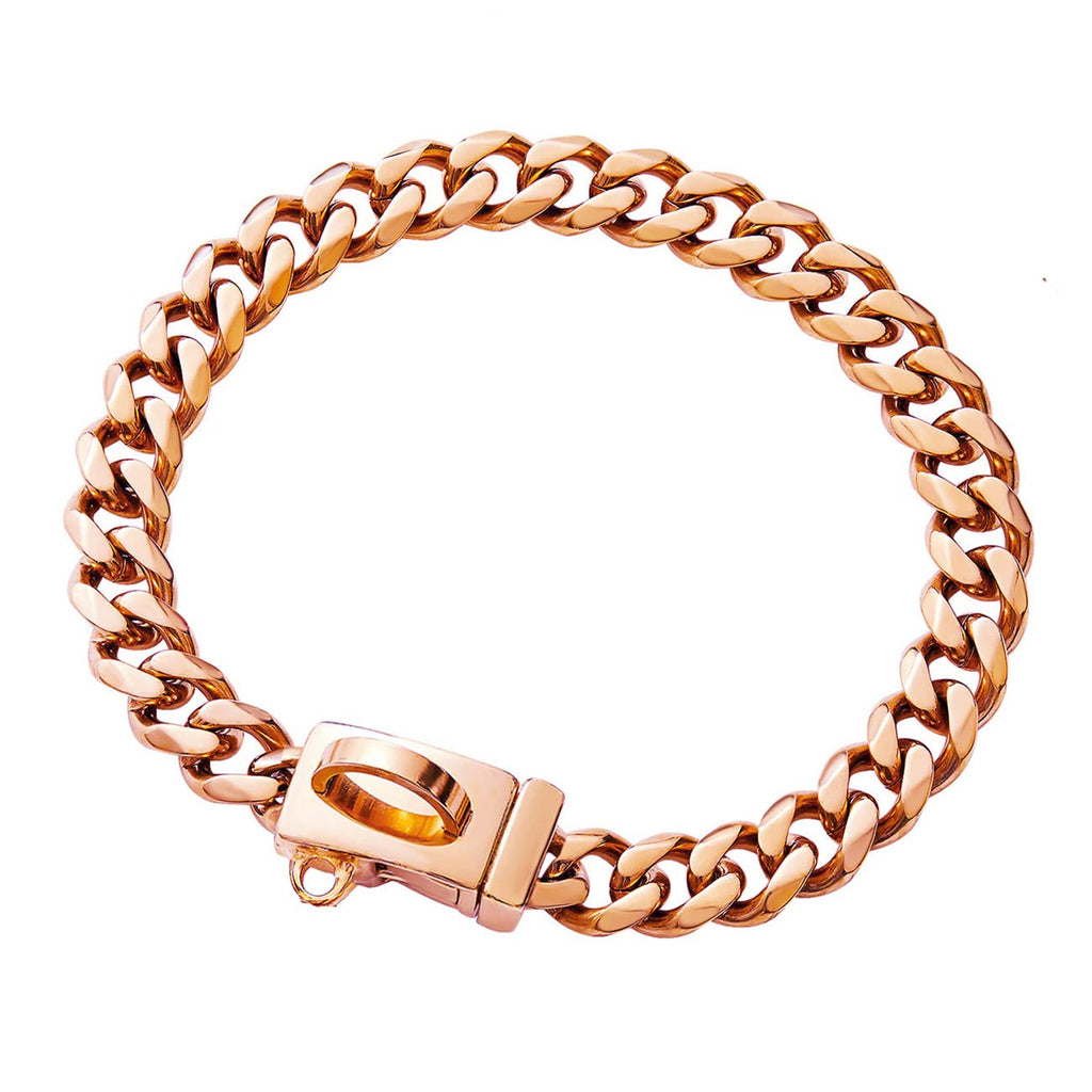 Rose Gold Chain Dog Collar,Dog Cuban Link Chain Collar,13MM Strong Stainless Steel Links Chain Dog Collar,Metal Walking Collar for Small,Medium & Large Dogs Rose Gold 16 Inch - BeesActive Australia