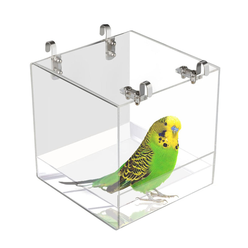 Xxmbbjy Hanging Bird Bath Cube, Transparent Bath Shower Box Bowl with Stainless Steel Hooks for Small Bird Canary Budgerigar Parrots Crested Myna Cockatiel Lovebird - BeesActive Australia