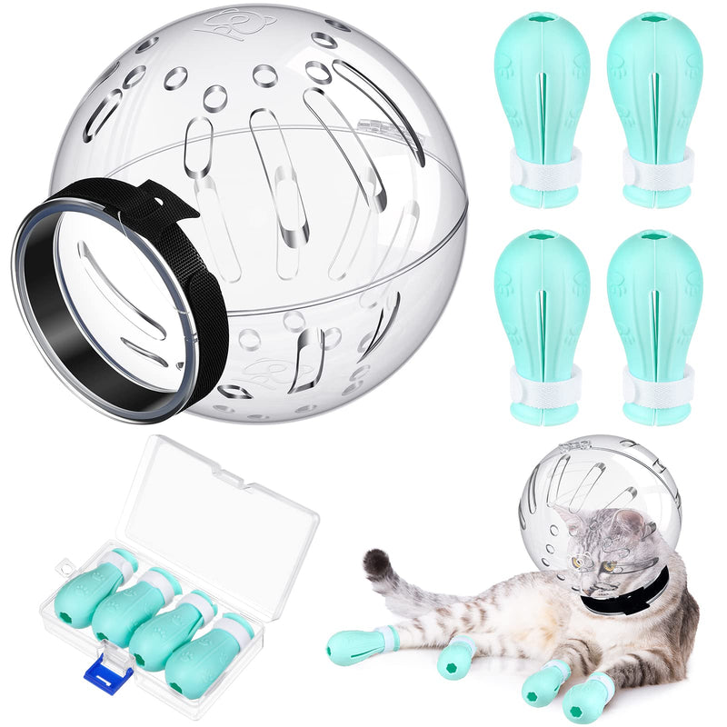 Cat Muzzle for Grooming Cat Adjustable Hood with Cat Paw Covers, Kitten Breathable Anti Bite Muzzles Anti Scratch Boots Silicone Cat Shoes Boots Cat Paw Protector for Cats Bathing Shaving Medium - BeesActive Australia