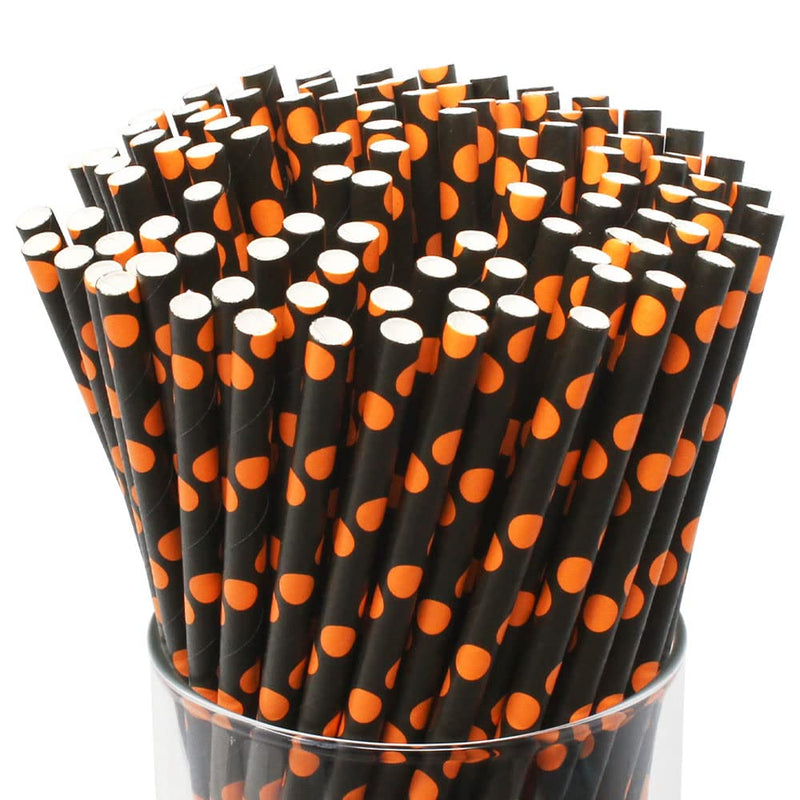 Just Artifacts Halloween Disposable Drinking Polka Dot Paper Straws (100pcs, Black w/ Orange Dots) - BeesActive Australia