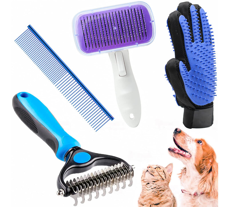 Crafterlife Pet Grooming Tools Set Kit with Self Cleaning Slicker Brush Pet Hair Remover Massage Mitt Deshedding Glove Shedding Dematting Comb Stainless Steel Comb for Long & Short Haired Cats Dogs - BeesActive Australia