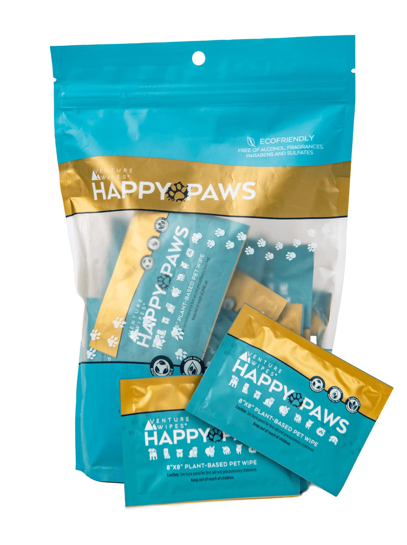 Happy Paws - Natural Pet Wipes for Dogs and Cats. Biodegradable Grooming for Paws, Eyes, Ears, Glands, and Coat. Large and Durable Cleansing Cloths for Essential Pet Care. 20 Individual Wrapped Wipes - BeesActive Australia