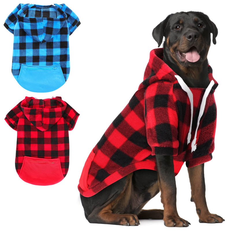 Rypet 2 Packs Large Plaid Dog Hoodie Pet Clothes Sweaters with Hat and Pocket Dog Pullover Sweatshirt for Medium Large Dog 5XL(Chest girth: 36 ", back length: 27.5") - BeesActive Australia